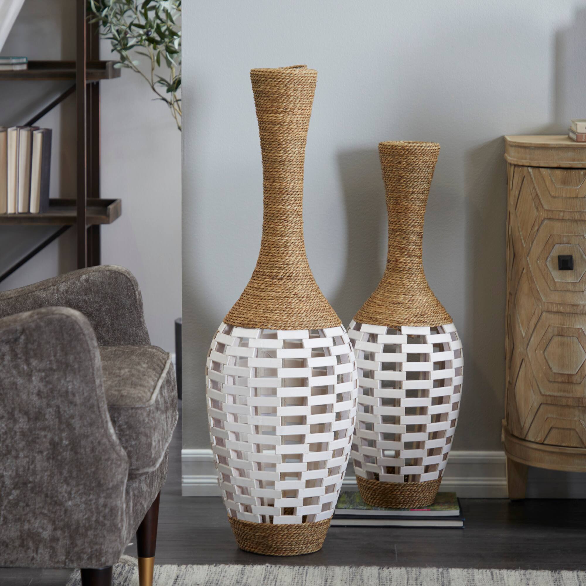 White Seagrass Handmade Tall Woven Floor Vase 13" x 13" x 40"